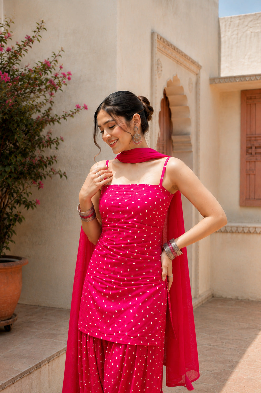 SHIVANGI PINK BANDHEJ FARSHI SET