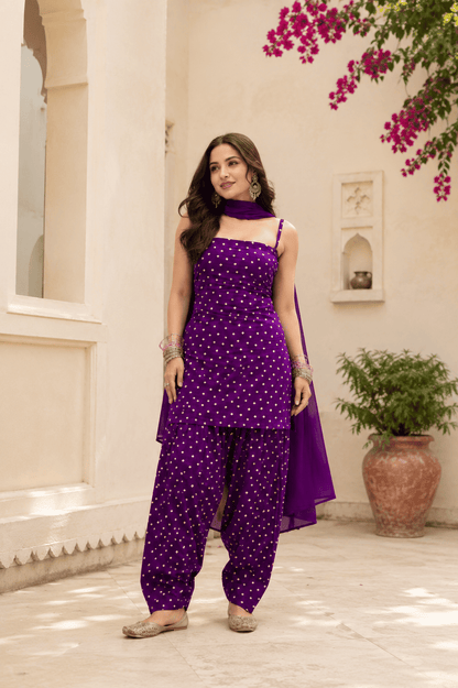JANVI PURPLE BANDHEJ FARSHI SET