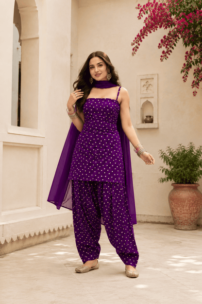 JANVI PURPLE BANDHEJ FARSHI SET