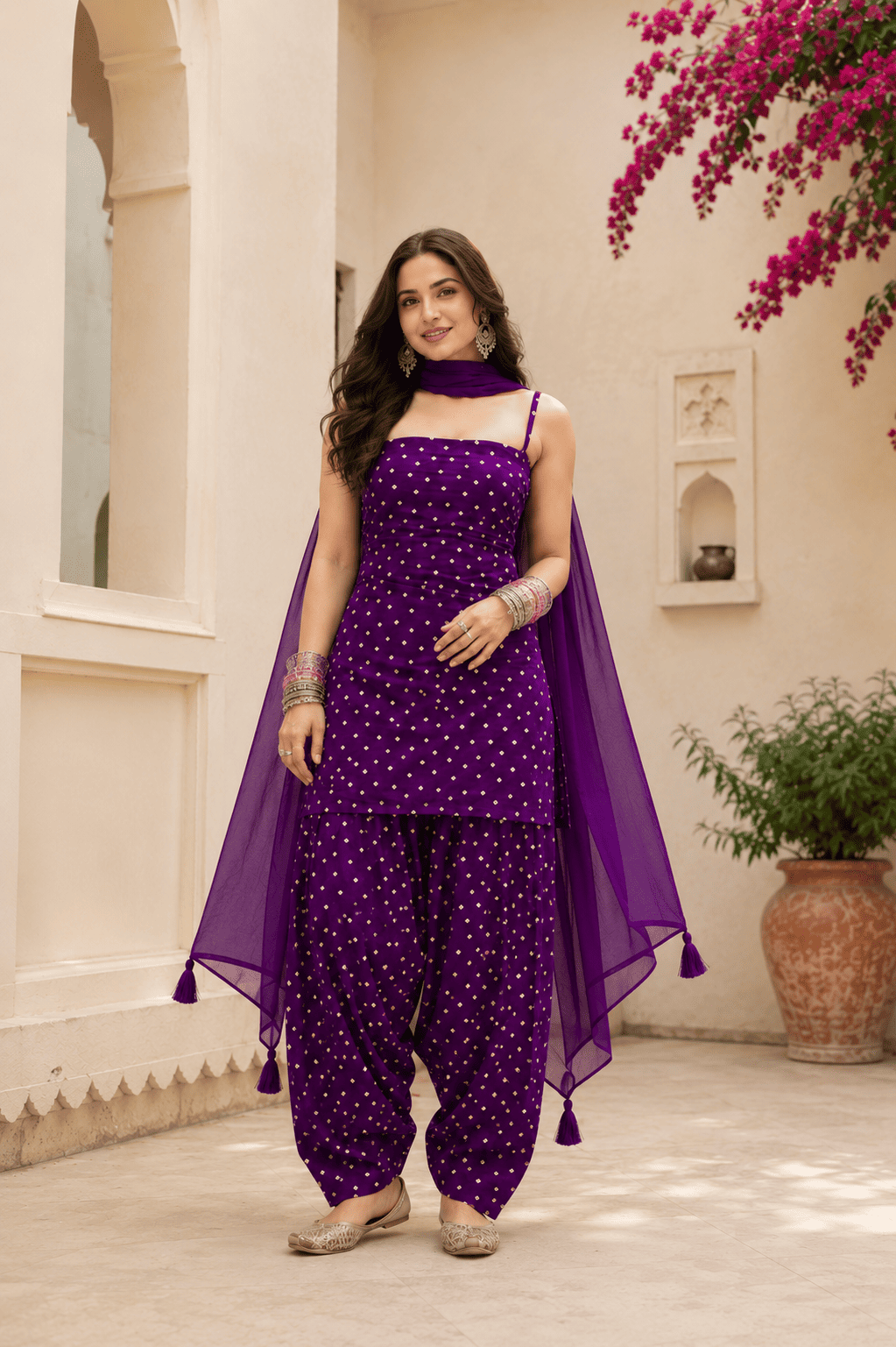 JANVI PURPLE BANDHEJ FARSHI SET