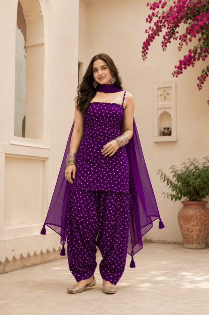 JANVI PURPLE BANDHEJ FARSHI SET