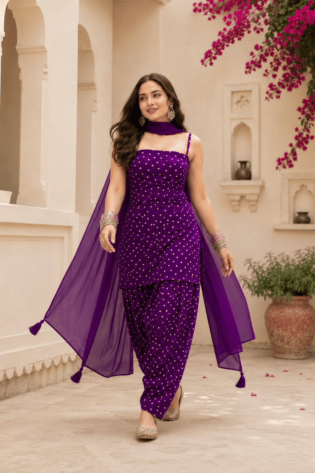 JANVI PURPLE BANDHEJ FARSHI SET