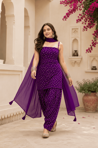 JANVI PURPLE BANDHEJ FARSHI SET