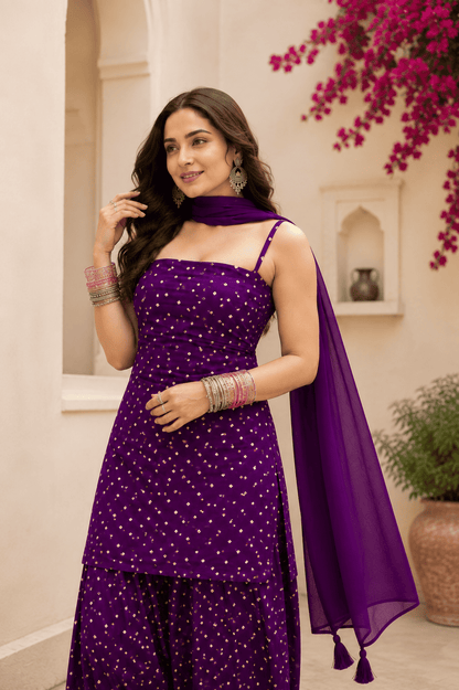 JANVI PURPLE BANDHEJ FARSHI SET