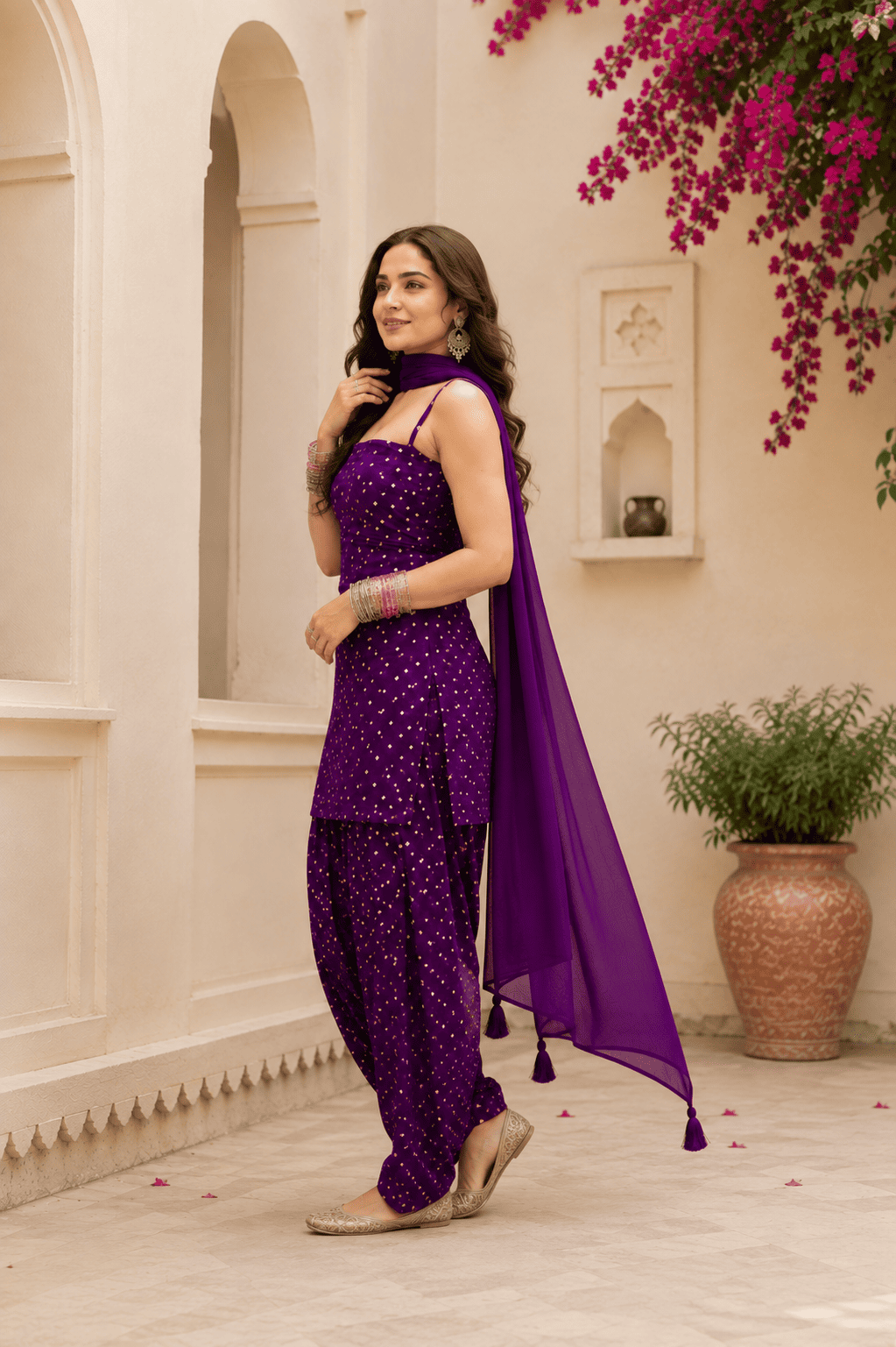JANVI PURPLE BANDHEJ FARSHI SET