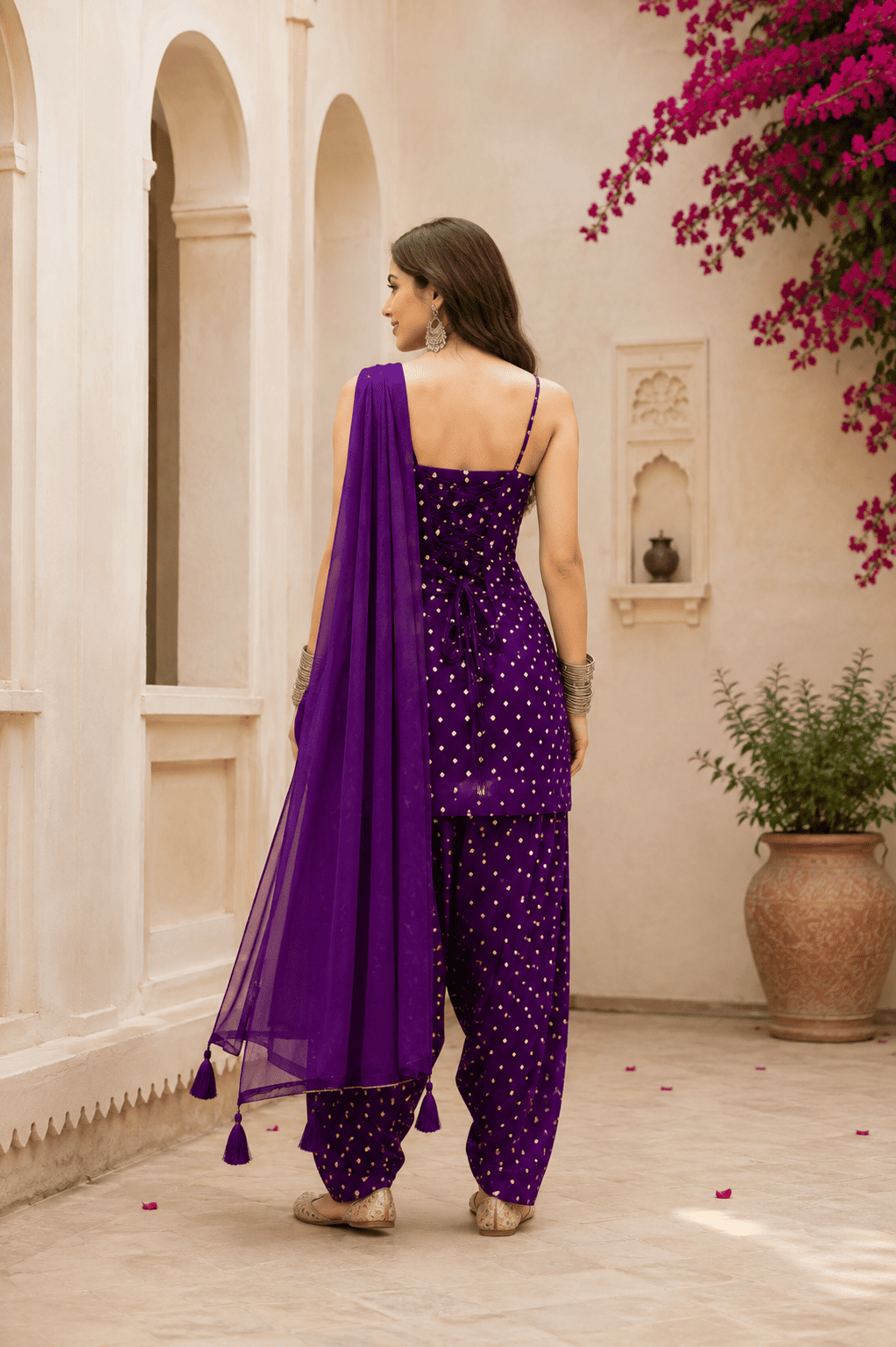 JANVI PURPLE BANDHEJ FARSHI SET