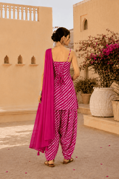 KANIKA PINK LEHERIYA FARSHI SET
