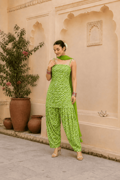 SHAHEEN GREEN LEHERIYA FARSHI SET