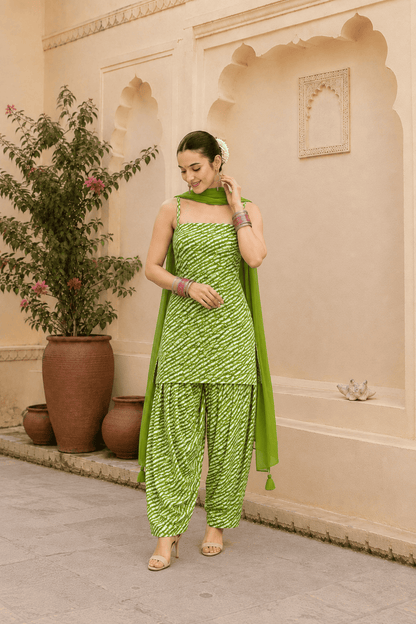 SHAHEEN GREEN LEHERIYA FARSHI SET