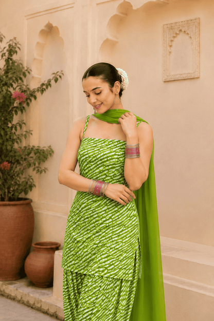 SHAHEEN GREEN LEHERIYA FARSHI SET