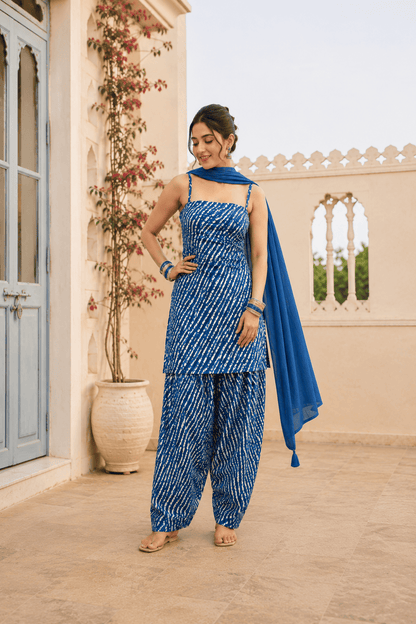 KHUSHI BLUE LEHERIYA FARSHI SET