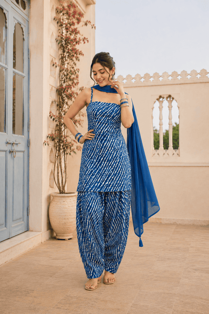 KHUSHI BLUE LEHERIYA FARSHI SET