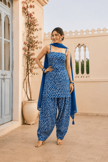 KHUSHI BLUE LEHERIYA FARSHI SET