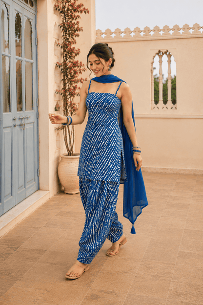 KHUSHI BLUE LEHERIYA FARSHI SET