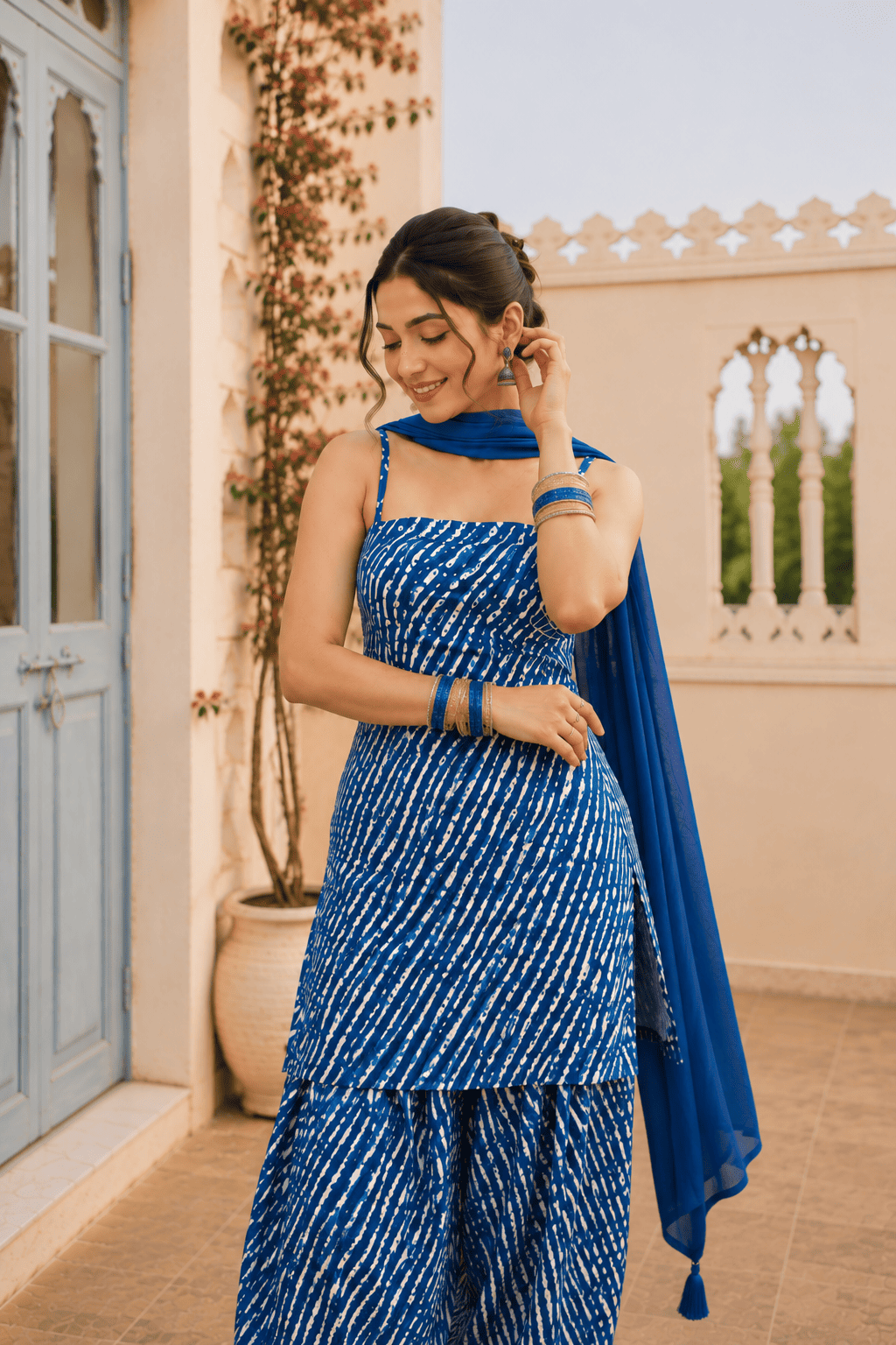 KHUSHI BLUE LEHERIYA FARSHI SET