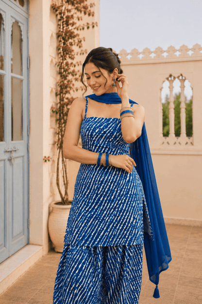 KHUSHI BLUE LEHERIYA FARSHI SET