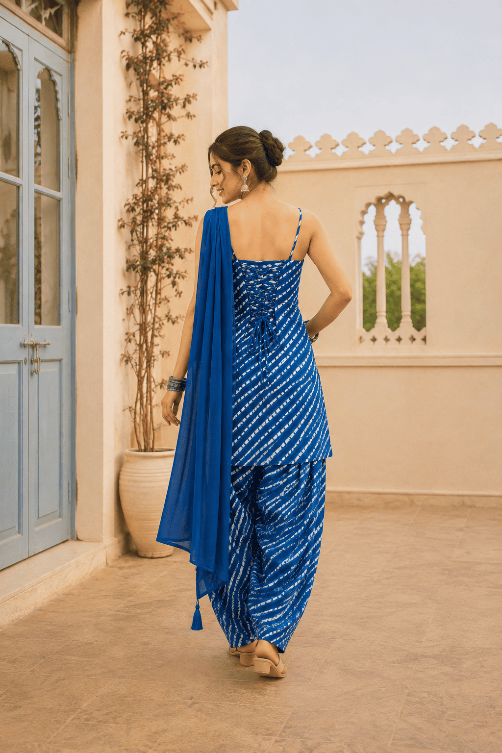 KHUSHI BLUE LEHERIYA FARSHI SET