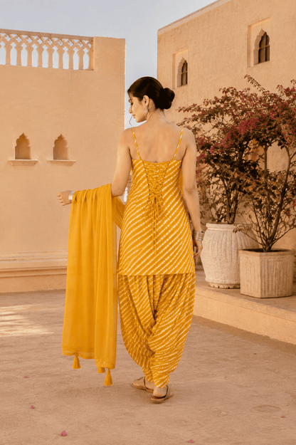 AANCHAL YELLOW LEHERIYA FARSHI SET