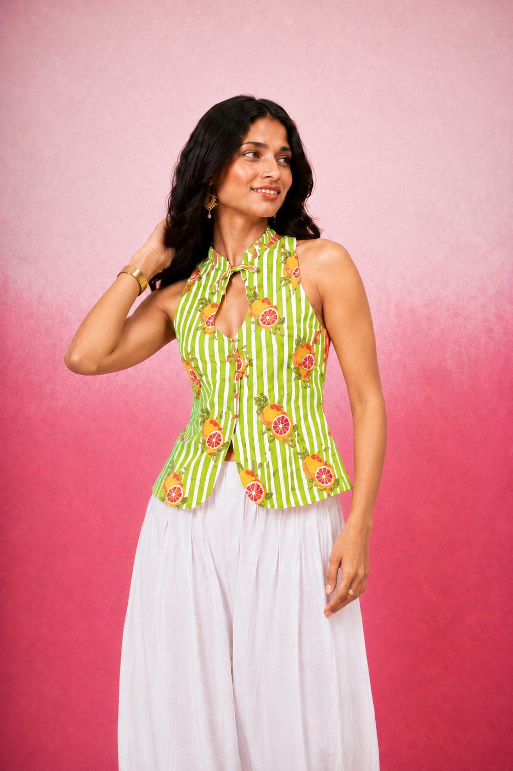 HIVA GREEN STRIPE BALLOON COORD SET