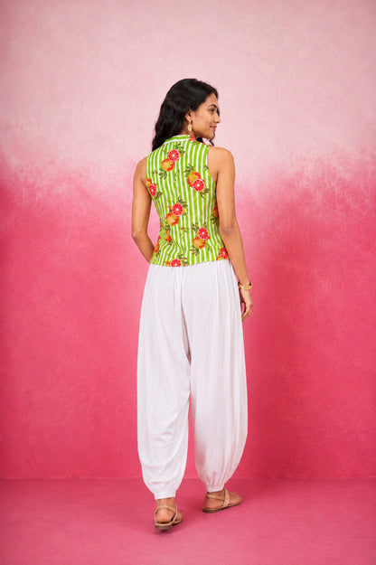 HIVA GREEN STRIPE BALLOON COORD SET
