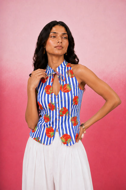 ALVIE BLUE STRIPE BALLOON COORD SET