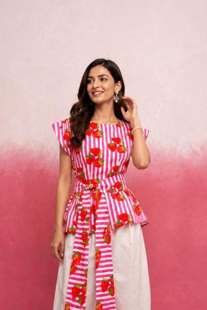 VIONA PINK STRIPE COTTON TOP