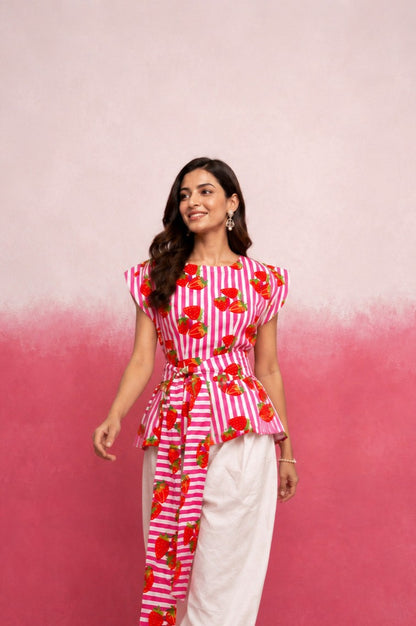 VIONA PINK STRIPE COTTON TOP