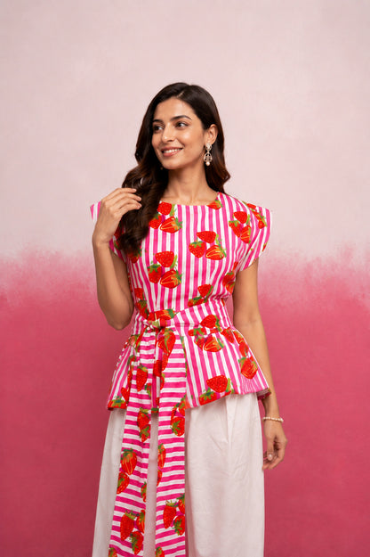 VIONA PINK STRIPE COTTON TOP