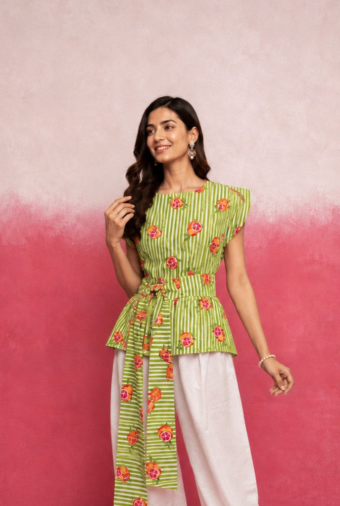 REVIA GREEN STRIPE COTTON TOP