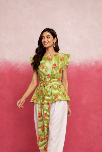 REVIA GREEN STRIPE COTTON TOP