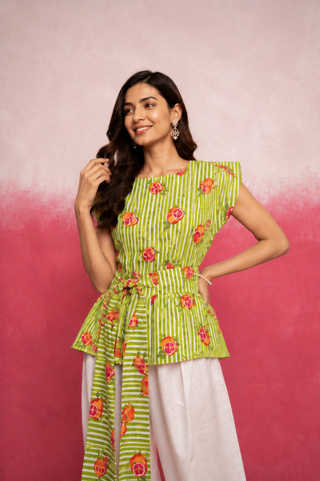 CELINA AGREEN STRIPE BALLOON COORD SET WITH BELT