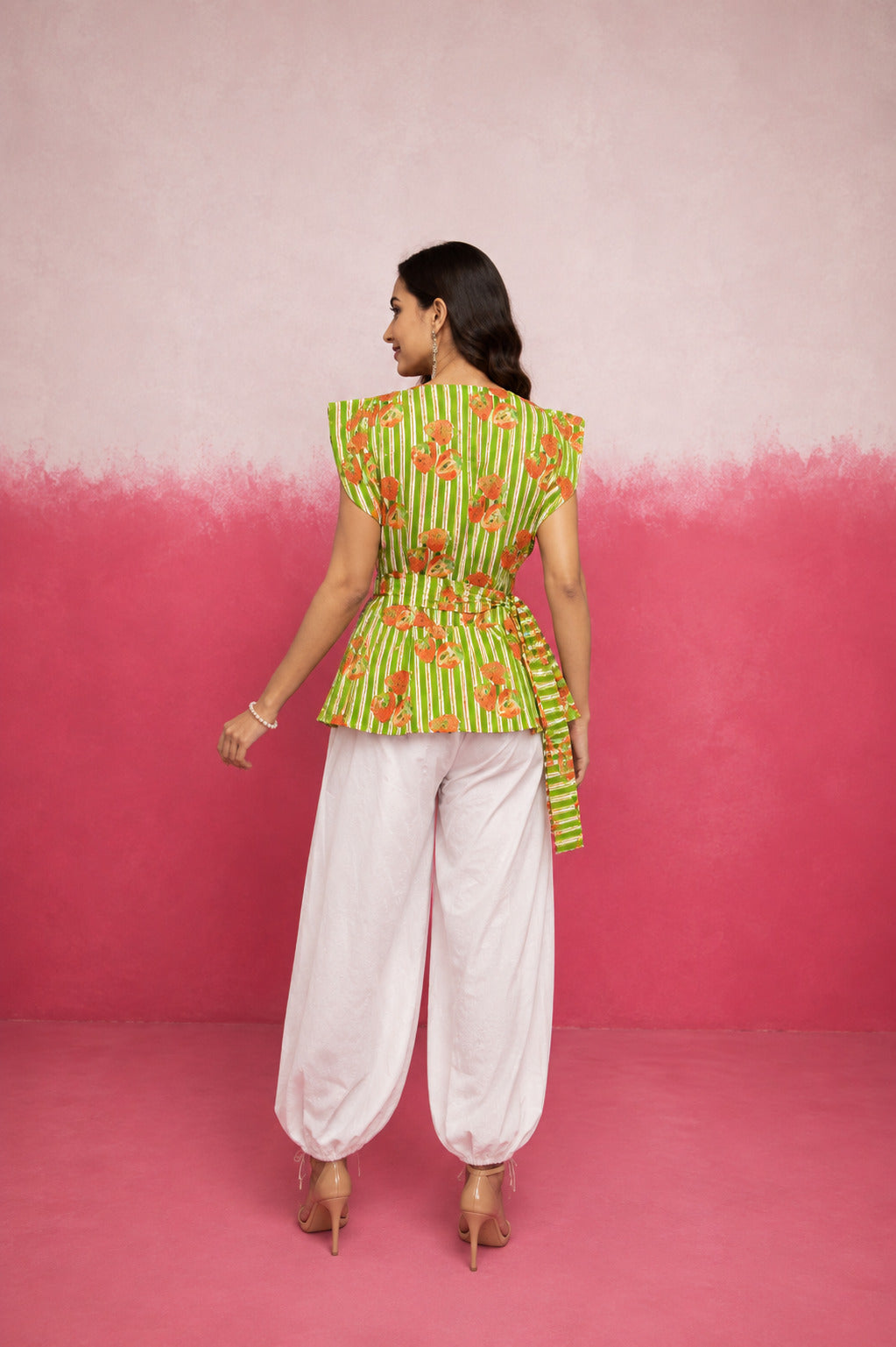 CELINA AGREEN STRIPE BALLOON COORD SET WITH BELT