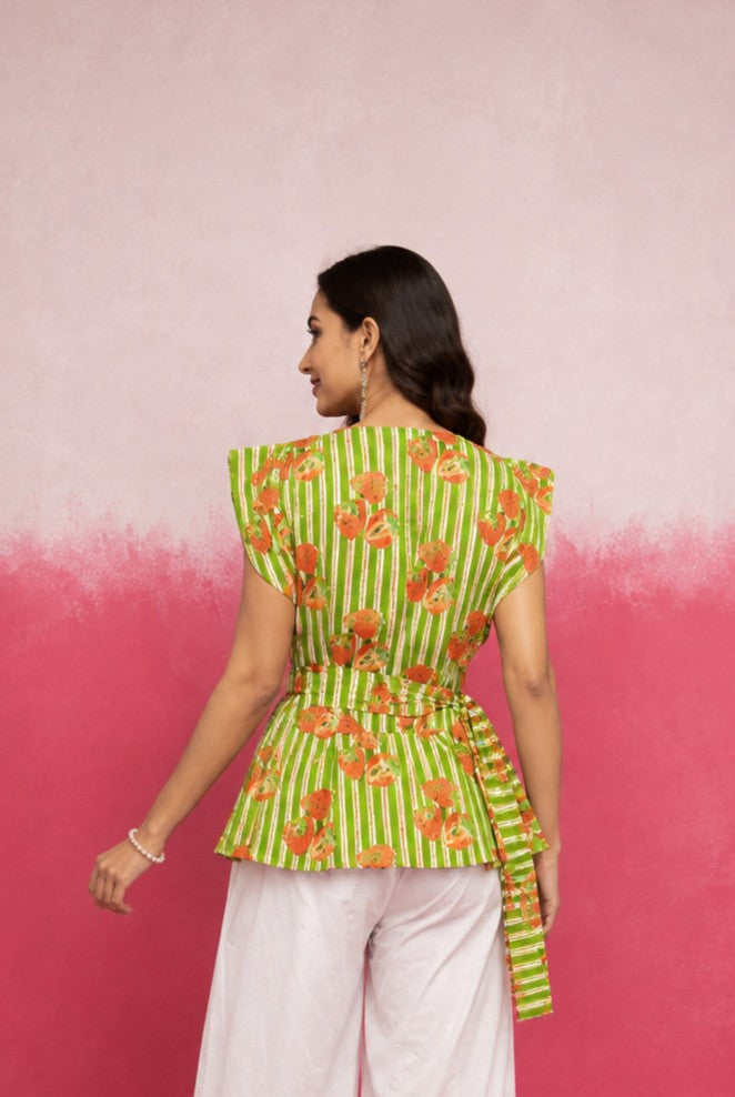 REVIA GREEN STRIPE COTTON TOP