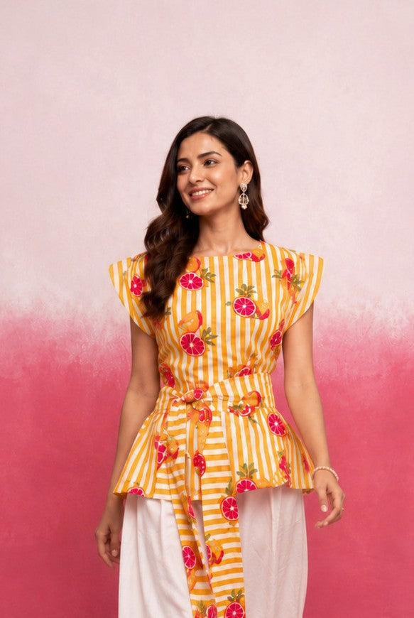 DARIAH YELLOW STRIPE COTTON TOP