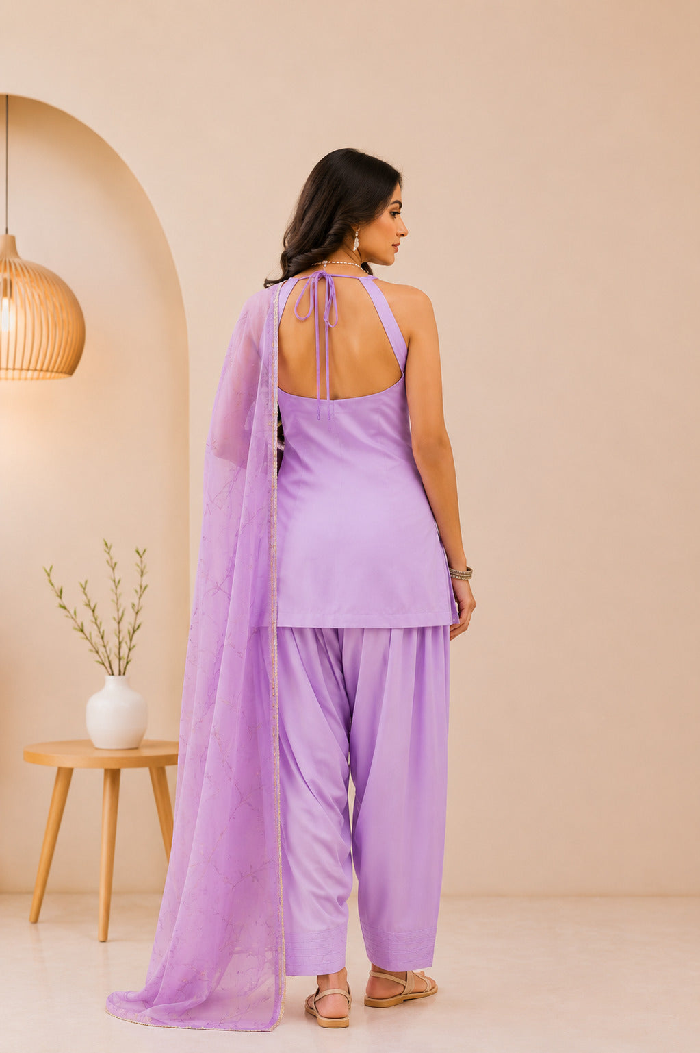 ILAISHA LAVENDER HANDPRINTED FARSHI SET