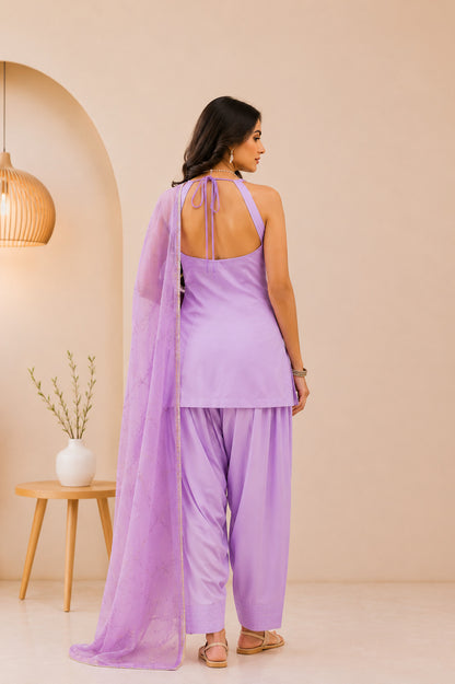 ILAISHA LAVENDER HANDPRINTED FARSHI SET