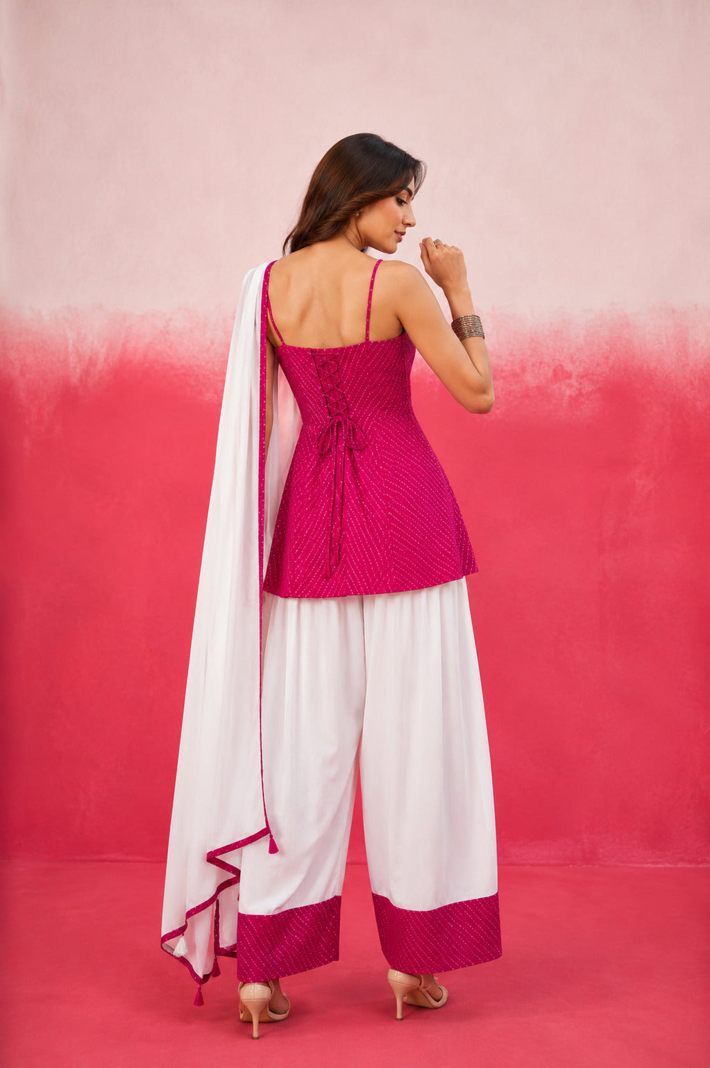 ASMIKA PINK GEORGETTE MOTHRA FARSHI SET