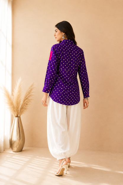 ZOHI BANDHEJ SHIRT AND BALLOON PANTS COORD SET