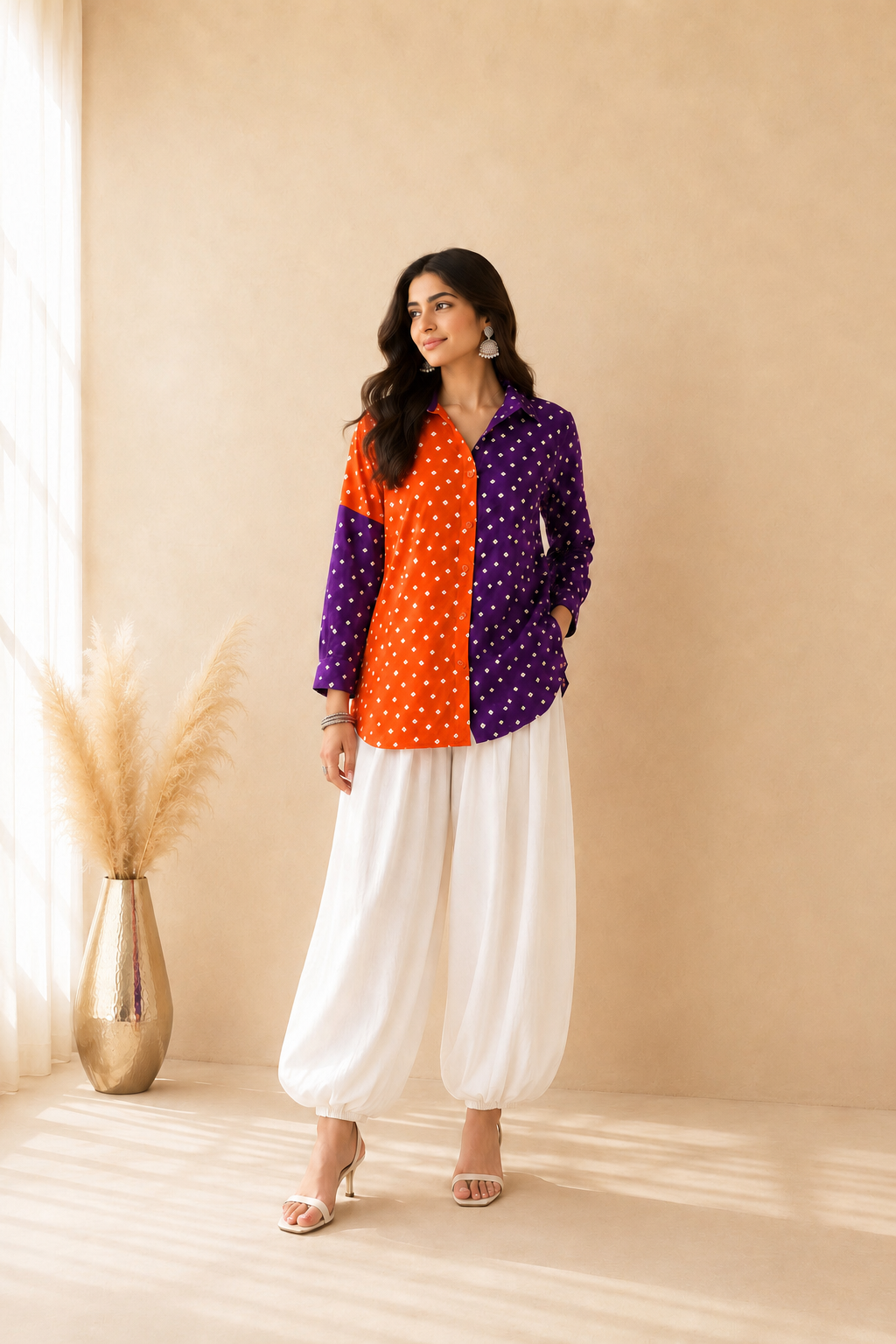 ANVIRA BANDHEJ SHIRT AND BALLOON COORD SET