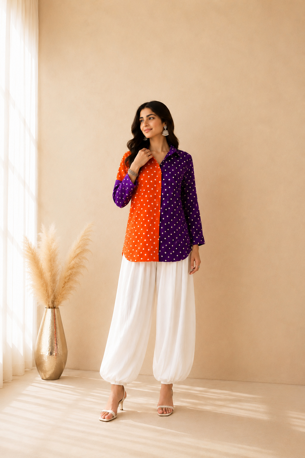 ANVIRA BANDHEJ SHIRT AND BALLOON COORD SET
