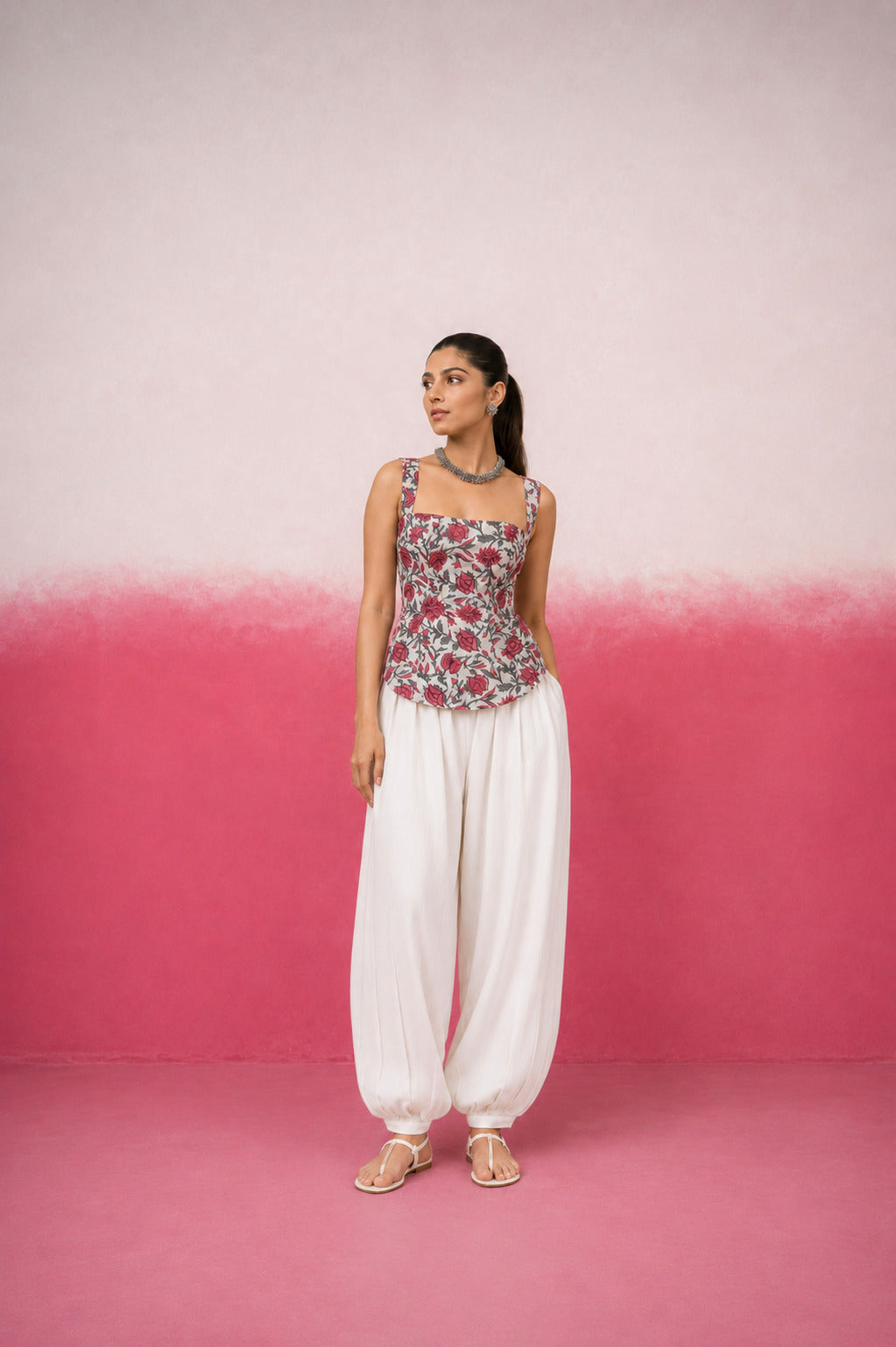 NAAVYA WHITE FLORAL BALLOON COORD SET