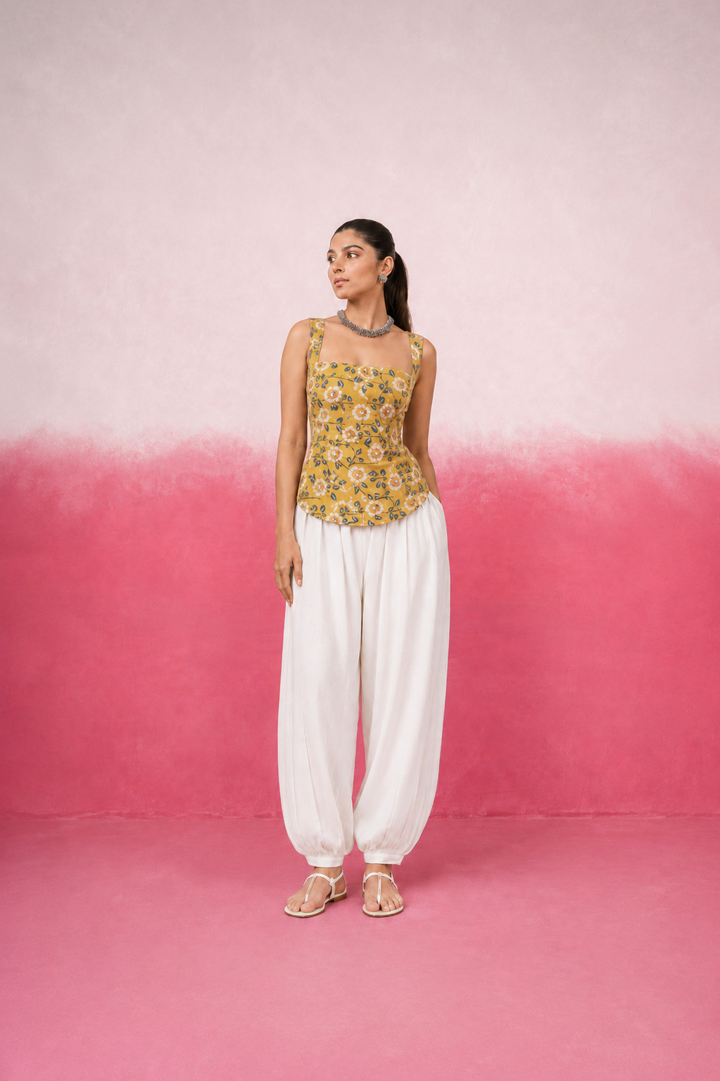 REHIKA YELLOW FLORAL BALLOON COORD SET