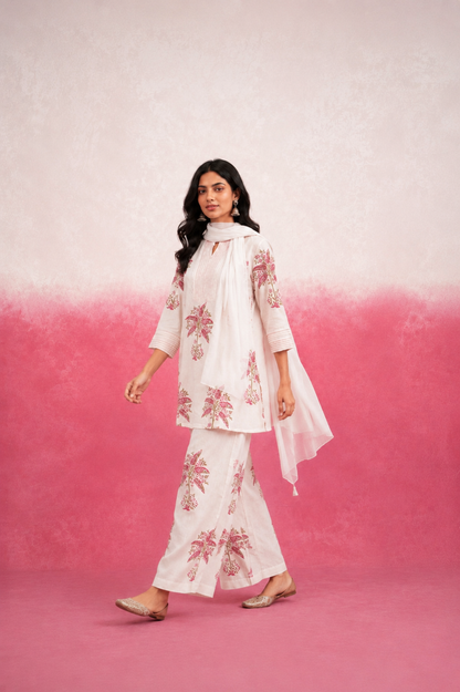 KEERAT WHITE COORD SET WITH SCARF