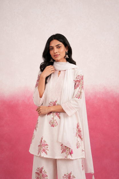 KEERAT WHITE COORD SET WITH SCARF