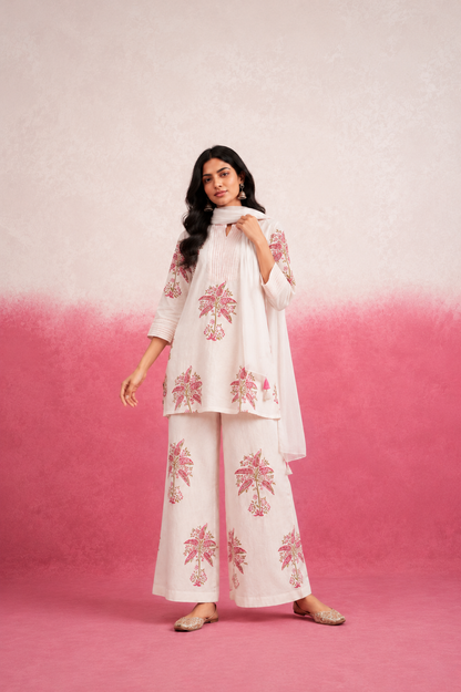 KEERAT WHITE COORD SET WITH SCARF