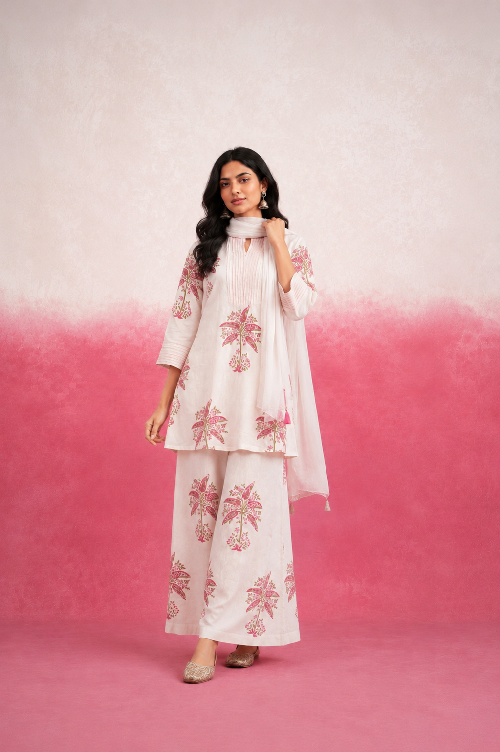 KEERAT WHITE COORD SET WITH SCARF