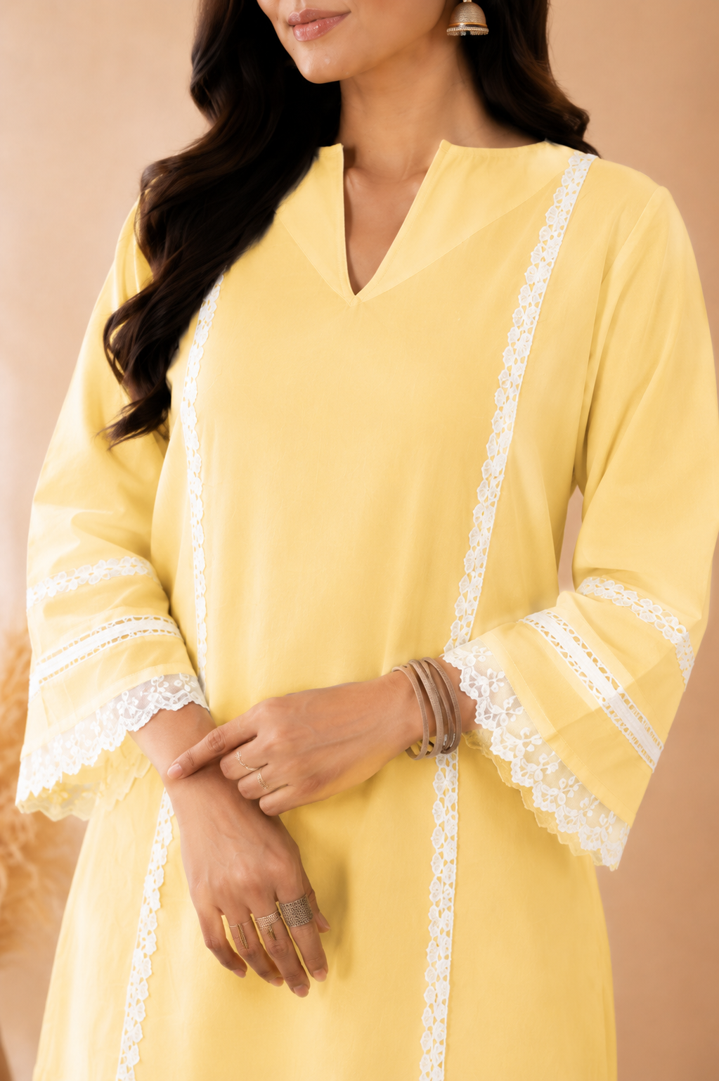 ZEIN BUTTER YELLOW COTTON DETAILED FARSHI SET