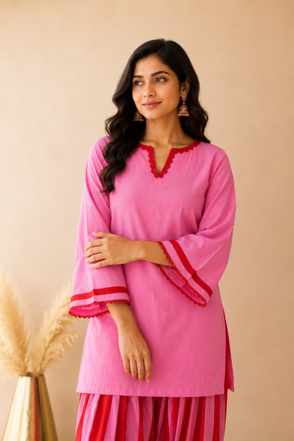 NAYAB PINK STRIPED FARSHI SET
