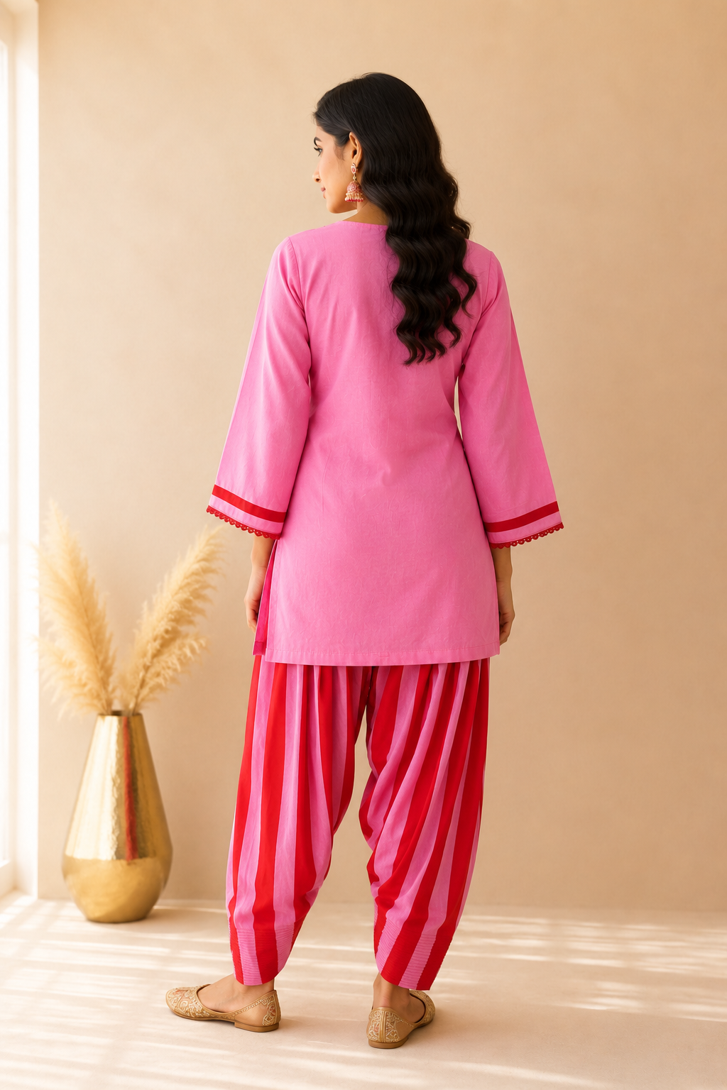 NAYAB PINK STRIPED FARSHI SET