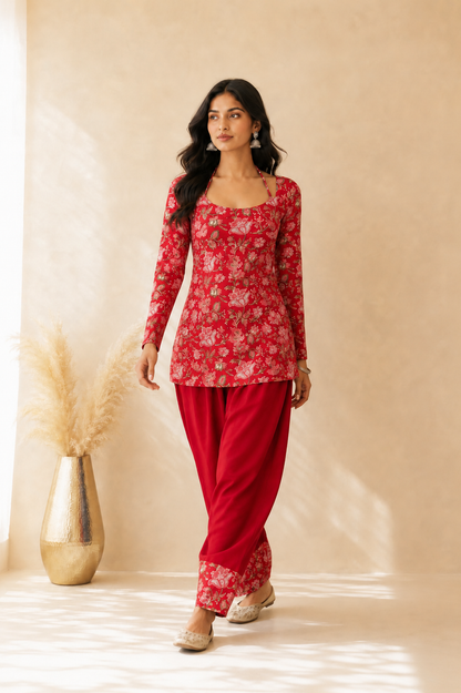 FAIZA COTTON BLOCK PRINTED FARSHI SET